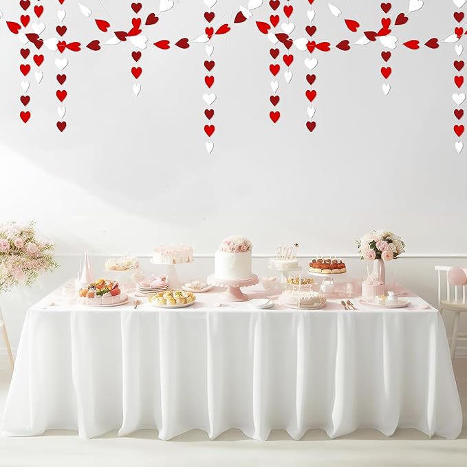 White Burgundy Red Anniversary Decorations – 52Ft Paper Garland Streamer Birthday Party Banner Engagement Bachelorette Mothers Day Wedding Baby Bridal Shower Valentines Day Hanging Heart Decoration