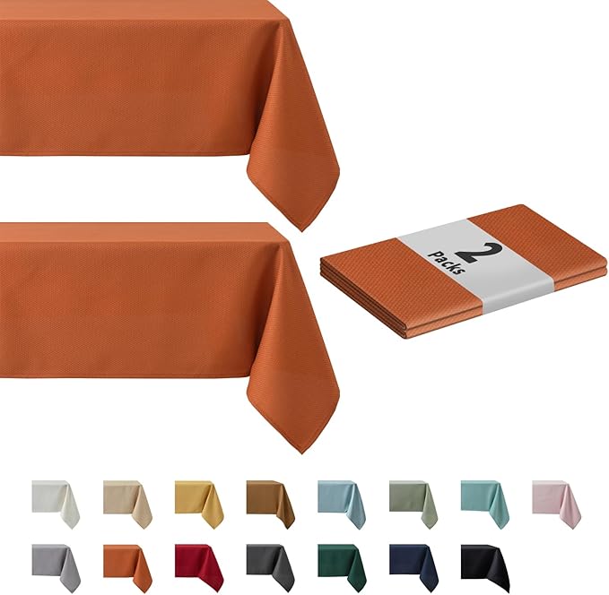 maxmill 2 Pack Rectangle 52 x 70 Inch Rust Textured Tablecloth Waterproof Spillproof Wrinkle Free Fall Table Cloth, Kitchen Dining Tabletop Thanksgiving Decoration, Halloween Table Decoration
