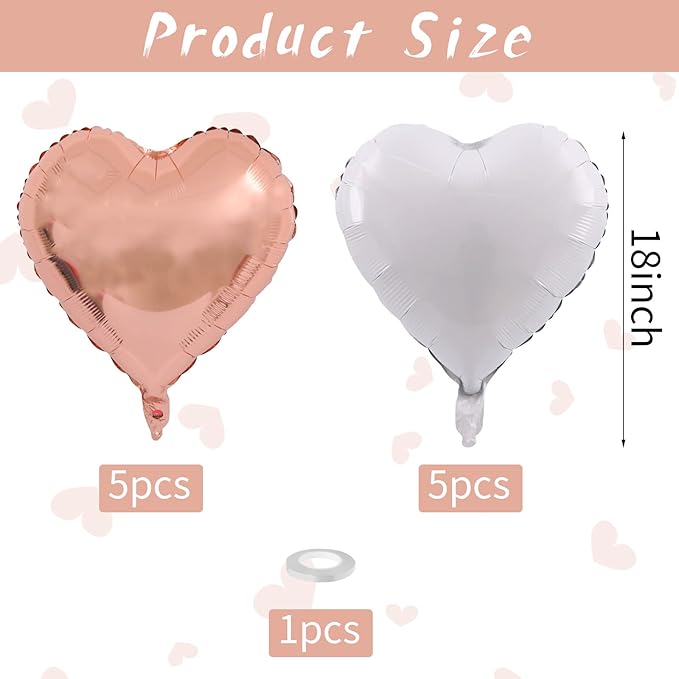 Rose Gold Heart Balloons, 10PCS Heart Shape Balloons, Valentines 18inch Rose Gold Foil Balloon for Helium Valentine Decorations