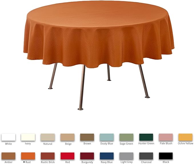 maxmill Round Tablecloth Weaved Pattern Spill-Proof Wrinkle Free Soft Jacquard Table Cloth for Circular Table Cover, for Dining Room Fall Harvest Thanksgiving Parties Holiday Dinner, 90 Inch, Rust
