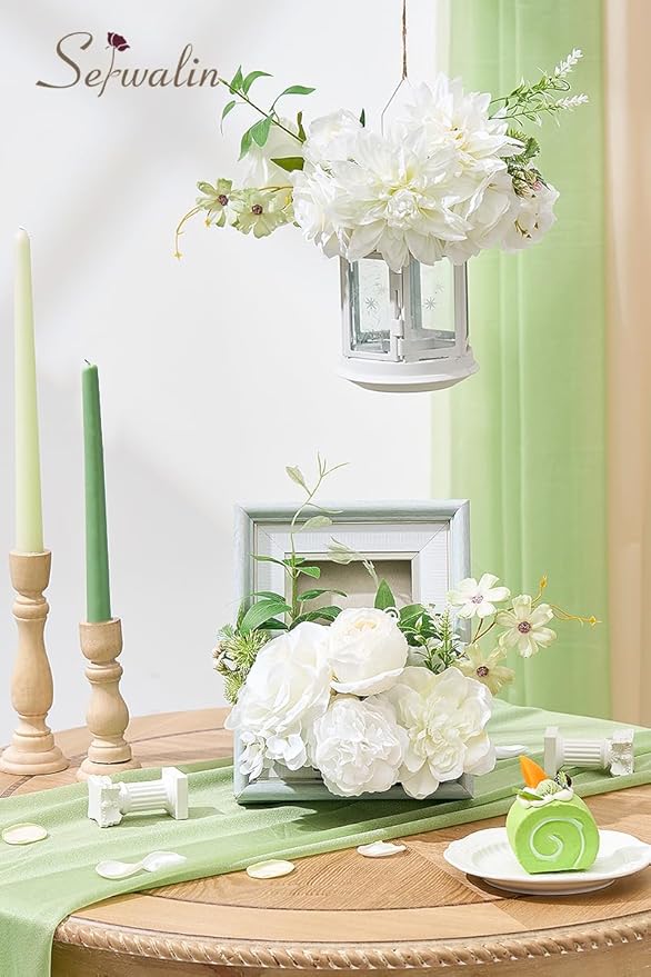 Serwalin Artificial White Flowers, Silk Fake Flowers for DIY Wedding Bouquets Cake Flower, Table Centerpieces Baby Shower Birthday Party Home Decorations