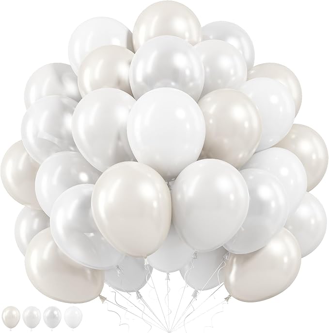 Pearl White Balloons, 50 PCS 12 Inch Double Stuffed Pearl Sand White Balloons with Thick Ivory Latex Balloon for Wedding Engagement Baby Shower Bridal Birthday Anniversary Party Decorations Supplies