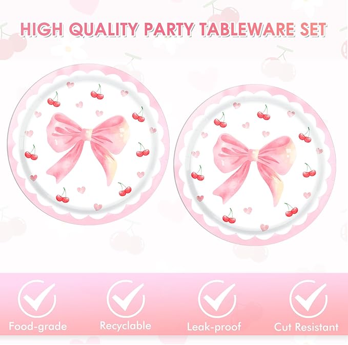 40PCS Cherry Birthday Party Decorations - Disposable Tableware Cherry Party Supplies, Plate, Napkin for Fruit Girls/Summer Cherry Theme Birthday Baby Shower Table Decorations Fit 20 Guests
