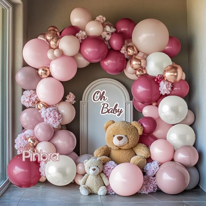 Dusty Rose Balloon Garland Double Stuffed Dusty Pink Mauve Balloons Light Pink Pearl White Cream Boho Balloon Arch Kit for Girls Women Birthday Baby Shower Bridal Engagement Party Decorations