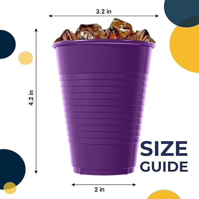 Exquisite Party Solids 12 Oz Purple Plastic Cups For Party Supplies 50 Pack | Purple Disposable Cups Plastic | Disposable Drinkware For Parties, Events & Everyday