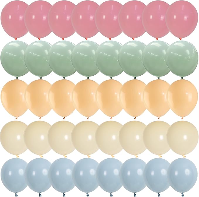 Pink Blue Green Balloons, Retro Blush Pink Sage Green Dusty Blue Ivory White Nude Latex Balloons Boho Pastel Rainbow Goose Party Balloon for Flower Fairy Baby in Bloom Shower Birthday Party Decoration