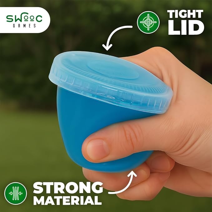 SWOOC Games – 105 Extra/Replacement Gelatin Shot Cups & Lids for Giant Tower Party Game – Clear Plastic & Leak Proof - Perfect Size for Hidden Shot Blocks - Tipsy Topple Game for Adults - Block Games