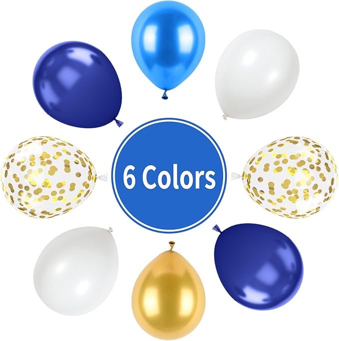 Navy Blue and Gold Balloons, Metallic Golden and Blue Balloon Navy and White Latex Balloons Gold Confetti Party Graduation Balloon for Birthday Baby Shower Wedding Decorations
