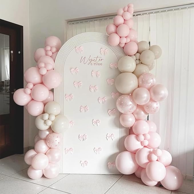 Pearl Pink Balloon Arch Kit Double Stuffed Pearl and Pink Balloons With Pear-l Stickers 5/10/12/18 Inch P-ink Balloon Arch For Wedding Birthday Baby Shower Decorations