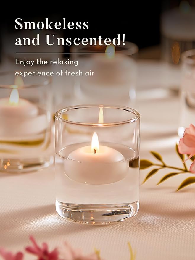 White Floating Candles 2 inch, 48 Pack Floating Candles 5-6 Hours Long Burning, Unscented Floating Candle for Centerpieces, Wedding, Christmas Lights, Romantic Night for Her/Him Set