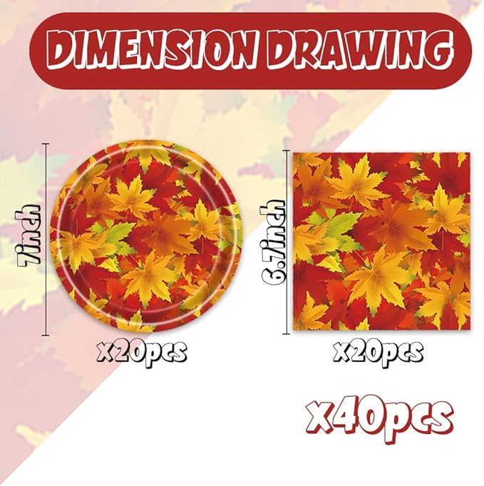 40Pcs Fall Birthday Decorations Autumn October Paper Plates and Napkins for Thanksgiving Party Supplies Decor Fall Birthday Party Decorations