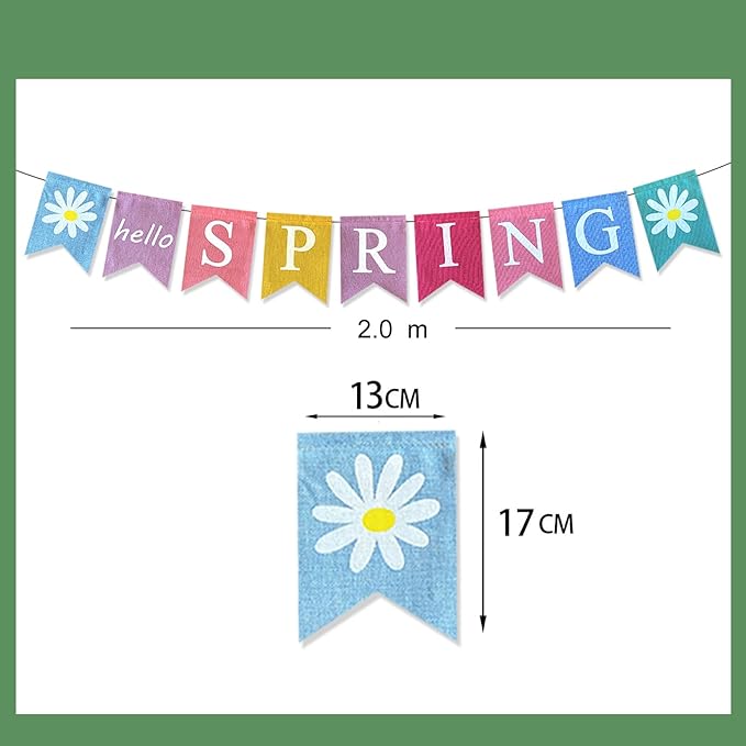 Hello Spring Banner,Pre-assembled Burlap Happy Easter Decorations Welcome Spring Mantle Felt Garland Colorful Party Supplies for Classroom Office Decor