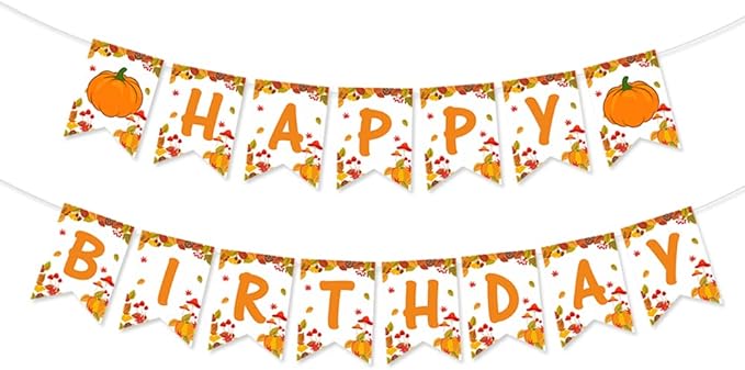 Autumn Birthday Party Decorations,Pumpkin Maple Sunflower Turkey Harvest Farm party supplies Favors,Fall Happy Birthday Banner,Thanksgiving Party Banner,Autumn Party Cake Topper