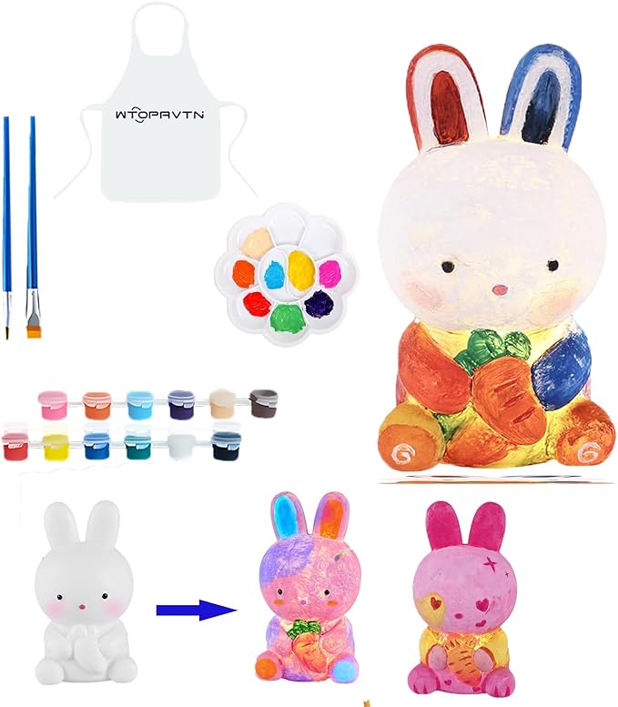 Paint Your Own Lamp - DIY Painting Kit, Painting Kit Arts & Crafts for Kids Ages 8-12, Art Supplies Birthday Easter Party Holiday Gift (Rabbit)