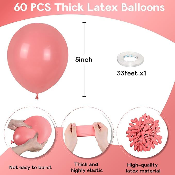 Dusty Pink Balloons 5 Inch, 60 Pcs Small Vintage Pink Balloon Boho Dusty Rose Latex Balloons 5'' Mini Matte Retro Blush Mauve Helium Balloons for Birthday Wedding Baby Shower Party Decorations
