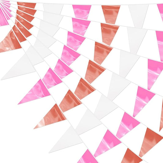 32.8FT Rose-Gold Pink Glitter Triangle Pennant Banner Flag Metallic Bunting Fabric Garland for Christmas Graduation Wedding Engagement Anniversary Bachelorette Bridal Shower Valentine's Party Decor