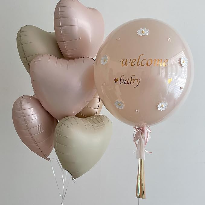 Pink White Heart Balloons,10Pcs Cream Baby Pink Foil Heart Shaped Balloons,18Inch Sand White Helium Balloon for Valentines,Engagement,Birthday,Baby Shower,Wedding Party Decorations