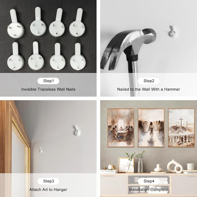 LHIUEM Large Jesus Neutral Framed Canvas Wall Art Set,Christ Church Wall Decor,Christian Bible Story Religious Easter Last Supper Artwork for Living Room,Churches,Prayer Room Decor- 24''x36''x3