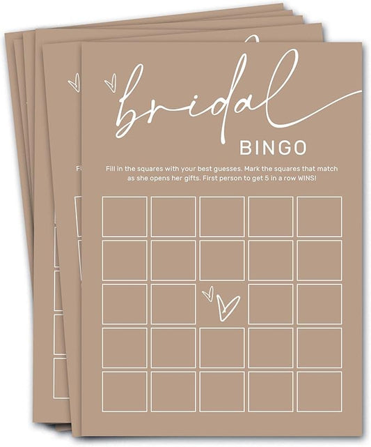 Bridal Shower Bingo, What Will The Bride to Be Receive, 25Pcs Bridal Bingo Game Cards, Engagement Party Games for Guests, Minimalist Brown Wedding Party Supplies - D18