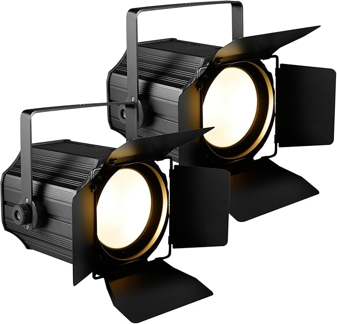 200W LED Stage Light, COB Par Lights with Barn Doors, DMX Blinder Stage Lighting Sound Activated for Wedding Live Show Christmas Party (Warm White & Cool White 2PC)