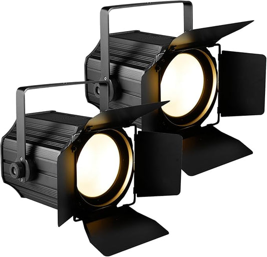 200W LED Stage Light, COB Par Lights with Barn Doors, DMX Blinder Stage Lighting Sound Activated for Wedding Live Show Christmas Party (Warm White & Cool White 2PC)