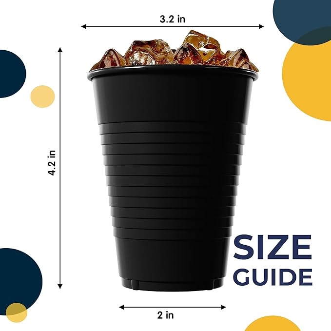 Exquisite Party Solids 12 Oz Black Plastic Cups For Party Supplies 50 Pack | Black Disposable Cups Plastic | Disposable Drinkware For Parties, Events & Everyday