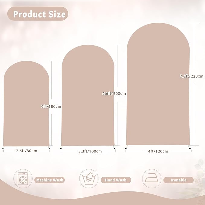 (7.2FT, 6.6FT, 6FT) Wedding Arch Cover Set of 3 Nude Spandex Fitted Arch Cover for Round Top Chiara Backdrop Stand Covers for Birthday Party Banquet Photo Background Decoration