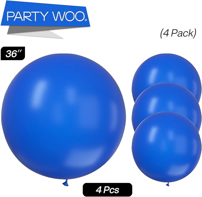 PartyWoo Royal Blue Balloons 4pcs of 36 Inch Dark Blue Latex Balloons for Wedding Baby Shower Gender Reveal Anniversary Graduation Under The Sea Men Birthday Bachelorette Party Decorations Blue-Y5