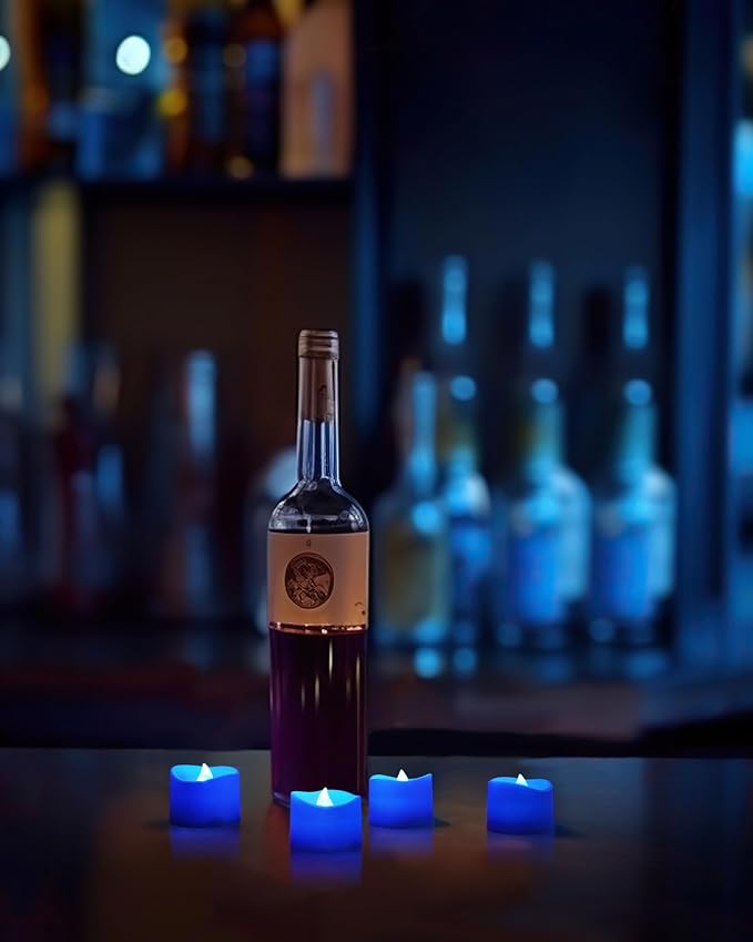 Homemory Blue Tea Lights Candles Battery Operated, 200+Hour Flameless Flickering Fake Electric LED Colored Tealights Candles for Wedding Table Decor, Theme Party, Aniversary, Proposal, 12-Pack