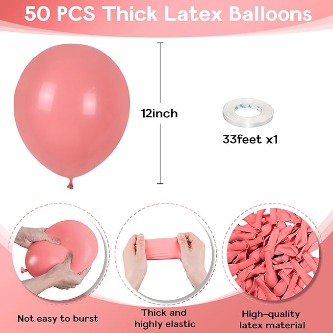 Dusty Pink Balloons 12 Inch, 50 Pcs Vintage Pink Balloon Boho Dusty Rose Latex Balloons Matte Mauve Retro Blush Pink Helium Balloons for Birthday Wedding Baby Bridal Shower Party Decorations
