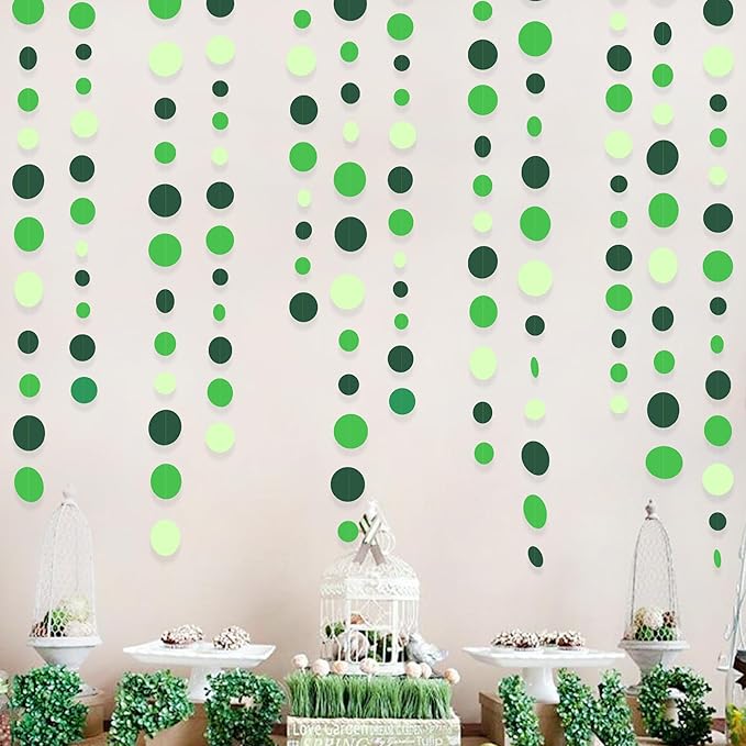 Green Party Decorations Ombre Green Circle Dots Garland Hanging Paper Polka Dot Streamer for Birthday Baby Shower Wedding Bridal Shower Summer Spring Easter St Patrick’s Day Golf Tea Party Supplies