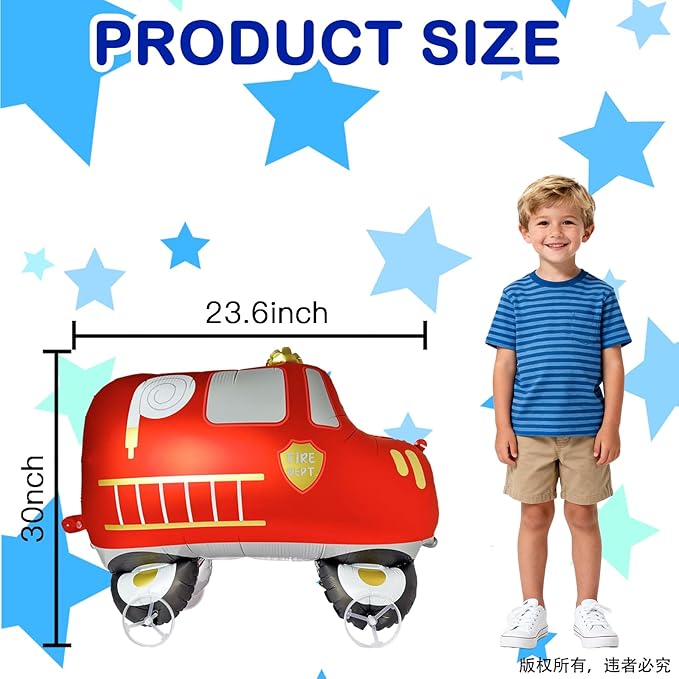 Walking Fire Truck Balloons, Self-Standing Red Fire Truck Foil Balloons for s Birthday Party Decorations, Firefighter Themed Party Supplies(Number 1)