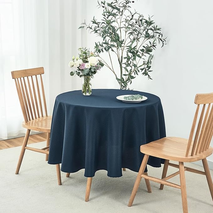 maxmill Round Weaved Texture Design Tablecloth Spill-Proof Wrinkle Free Soft Washable Table Cloth for Circular Table Cover, for Dining Room Buffet Banquet Parties Holiday Dinner, 70 Inch Navy Blue