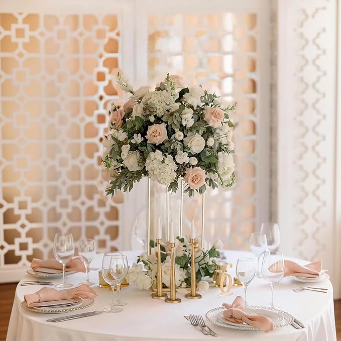 5pcs Gold Flower Stand Centerpieces,23.6inch Wedding Centerpieces Vase for Tables with Acrylic Plates,Rectangular Flower Display Rack for Table Decorations Event Home Party