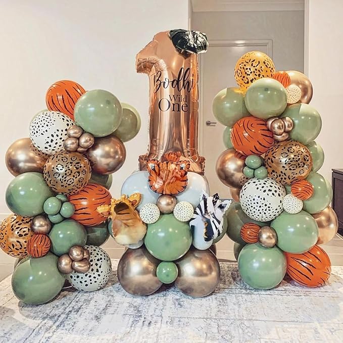 Safari Balloons, 12 Inch Jungle Party Decorations Animal Print Balloons Green Latex Balloon Leopard Zebra Tiger Printed Balloon for Jungle Safari Themed Party Dinosaur Forest Tropical Birthday Decor