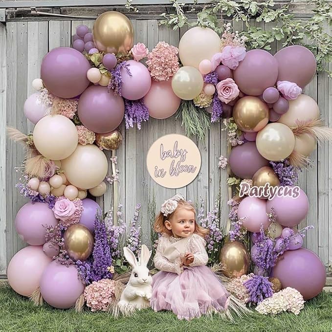 Dusty Purple Pink Balloon Arch Kit, Double Stuffed Lavender White Sand Pearl Balloon Garland with Pastel Pink Lilac Blush Gold Latex for Baby Shower Birthday Wedding Fall Party Decoration