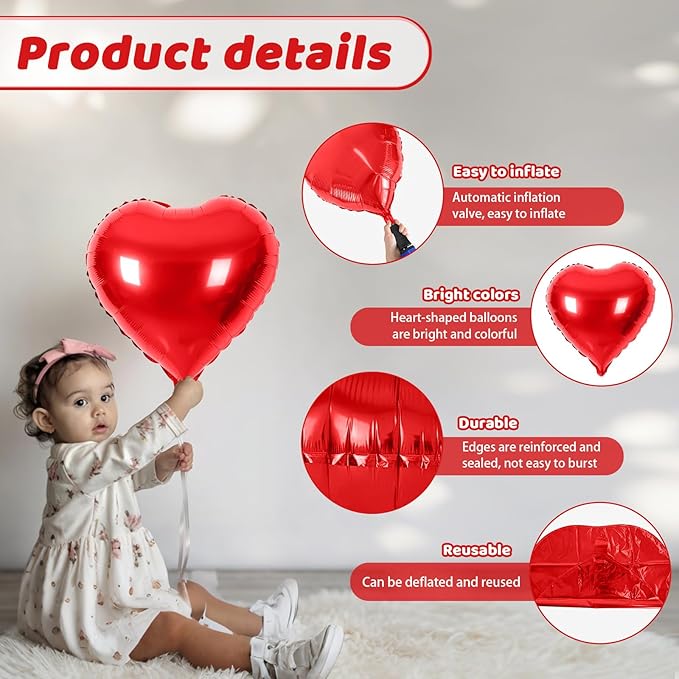 Red Black Heart Balloons, Heart Shaped Ballons, 20 Pcs 5/10/18 inch Red Black Foil Love Balloons for Valentine's Day Decorations Wedding Engagement Bridal Showers Anniversary Celebrations