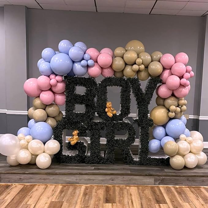 Pink Blue Balloons 60 Pcs Dusty Pink Blue Brown Balloons 12 Inch Retro Slate Blue Pink Tan Khaki Brown White Sand Balloon for Boho Gender Reveal Boys or Girls Baby Shower Birthday Party Decorations