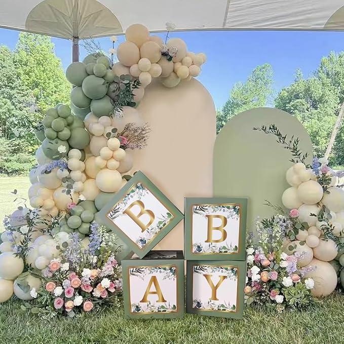 Quanbin Packaging Baby Boxes, Set of 4 Pcs Balloon Boxes with Gold Letters, Hawaiian Jungle Love Element Birthday Party Decoration Box for Baby Shower