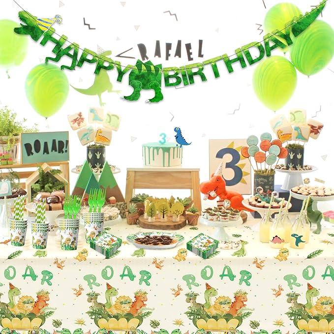 152 Pcs Dinosaur Birthday Party Decorations Supplies Serve 25 Guest, Dino Theme Party Pack for Kids, Dinosaur Plates, Cups, Napkins, Forks, Straws, Banner, Tablecloth for Birthday Celebration