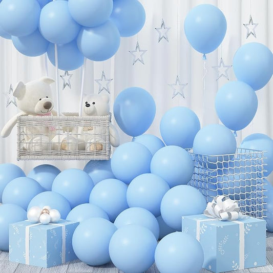 Pastel Blue Balloons, 12 Inch 30 Pcs Light Blue Balloon Baby Blue Latex Balloons Matte Macaron Powder Blue Helium Balloons for Gender Reveal Baby Shower Birthday Wedding Party Decorations