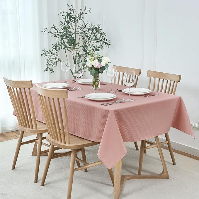 maxmill Rectangle Tablecloth Weaved Pattern Waterproof Spillproof Wrinkle Free Table Cloth, Kitchen Dining Tabletop Decoration, Fabric Table Cover for Holiday Parties, 52 x 108 Inch, Pale Blush