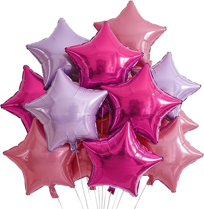 TONIFUL 15Pcs 18 Inch Large Pink Purple Star Shape Foil Balloons Big Stars Helium Mylar Ballons for Birthday Wedding Baby Shower Anniversary Engagement Party Decorations Supplies