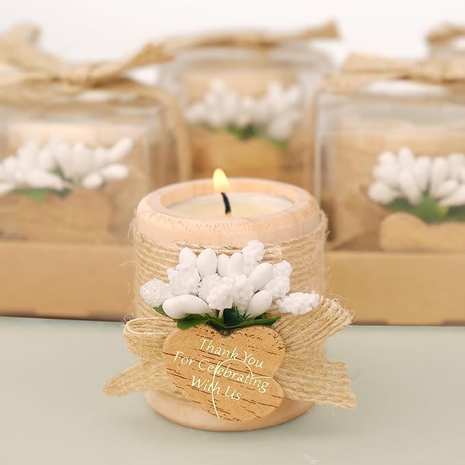 30 Pack Wedding Favors Wood Tealight Candle Holders, Bridal Shower Favors for Guests Bulk, Baptism/Baby Shower Centerpieces for Tables, Wood Cylinder Candle Set for Baby Shower Decorations
