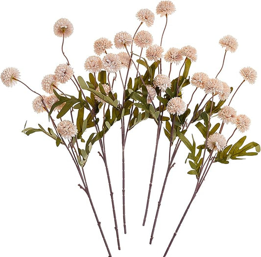 SITUMEIZI Beige Mum Artificial Flowers Beige Faux Silk Mums Mini Chrysanthemum Flowers with Floral Stems 6Pcs for Wedding Centerpieces Decor