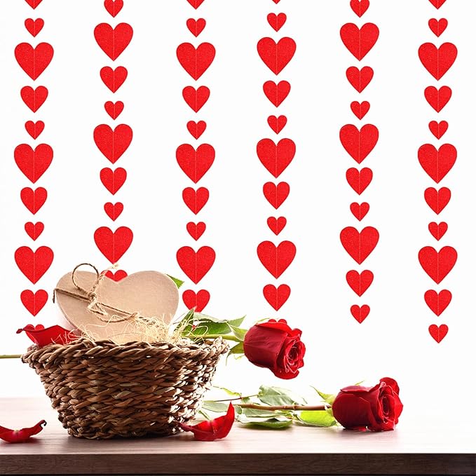 Party Decorations Red Heart-Garland - 52ft Special Night Galentines Hanging Streamers Banner,Girl Romantic Wedding Anniversary Baby Bridal Shower Engagement Mohters Decor Panduola