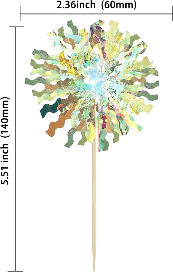 Ephlyn 30Pcs Foil Firework Cupcake Toppers Sparkle Tinsel Cupcake Picks Firework Cake Decorations Cocktail Food Fruit Toothpicks for Baby Shower Graduation Party Supplies White