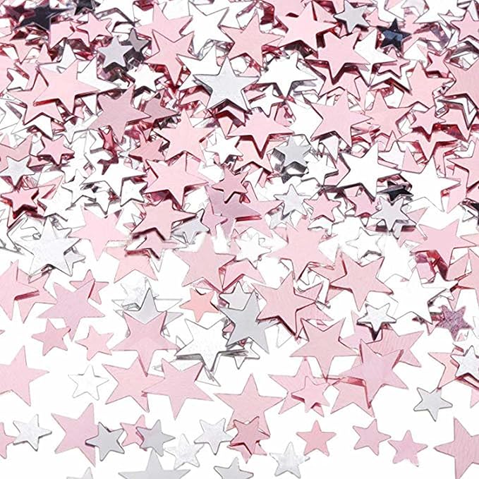 60g Star Confetti Glitter Star Table Confetti, Metallic Foil Star Glitter, Table Decorations for Party Wedding birthday graduation Decorations(Glitter Rose Gold and Silver Set, 10mm and 6mm)