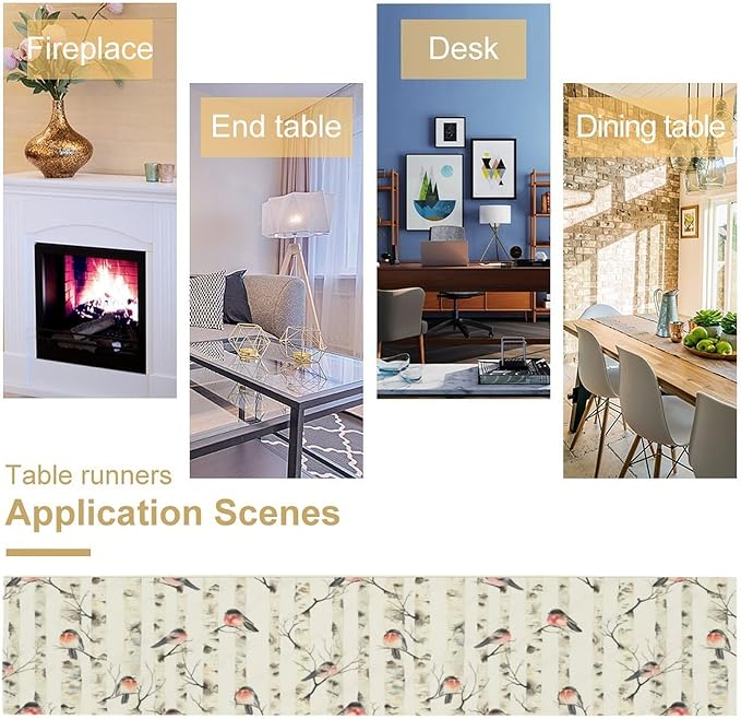 Birds Spring Table Runner, Colorful Birds Branches Seasonal Kitchen Dining Table Decoration for Home Party Decor 13x60 in