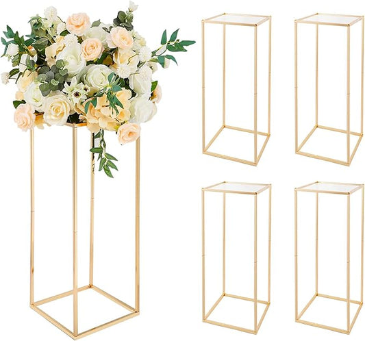 5pcs Gold Flower Stand Centerpieces,23.6inch Wedding Centerpieces Vase for Tables with Acrylic Plates,Rectangular Flower Display Rack for Table Decorations Event Home Party